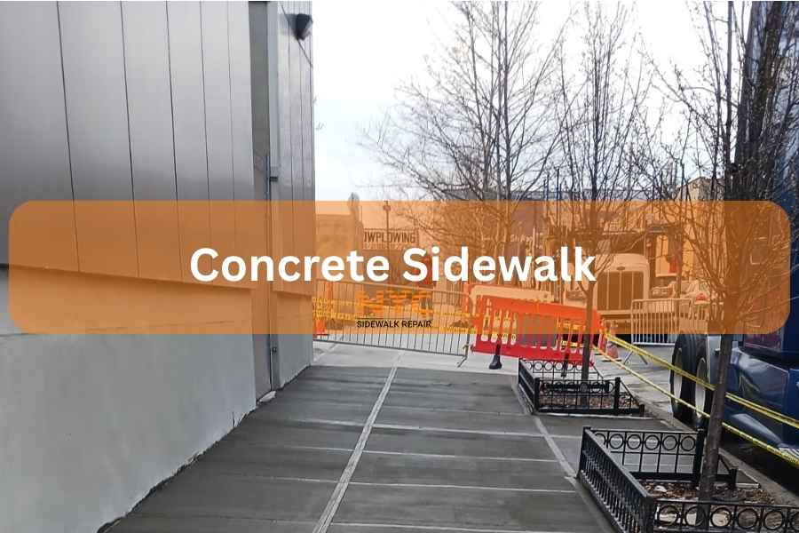 Freshly poured concrete used for new NYC sidewalk construction